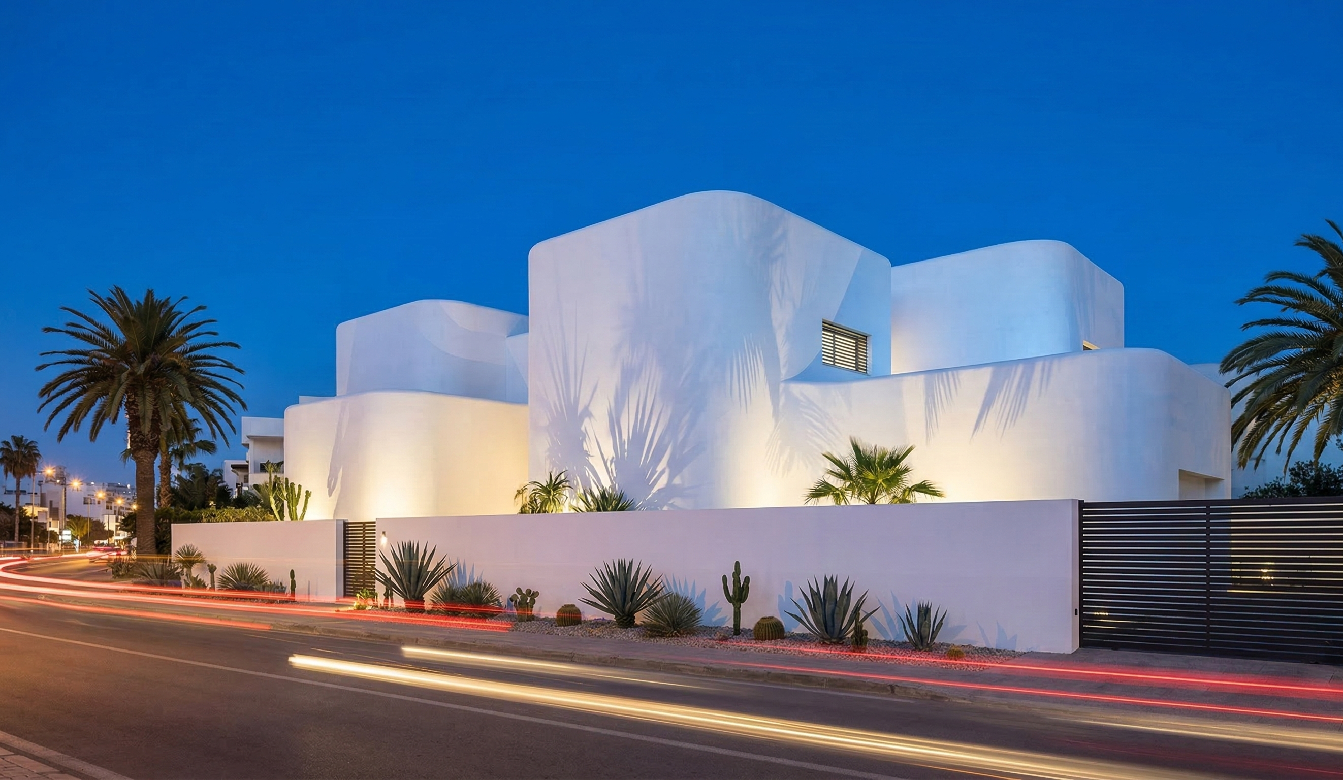 Villa moderne à Marrakech - architecture contemporaine de nuit